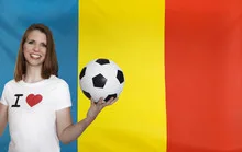 Romania Flag with female soccer fan