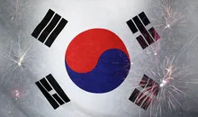 South Korea Flag Firework Grunge Concept real fabric