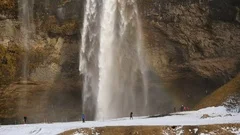 Slowmotion Seljalandsfoss Waterfall Close Up