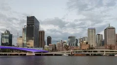 4K Brisbane Skyline Sunset Wide Angle (Editorial)
