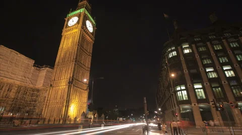 4K Time lapse tilt shot traffic in front of Big Ben
