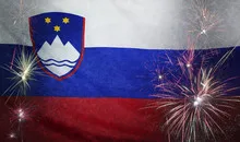Slovenia Flag Firework Grunge Concept real fabric
