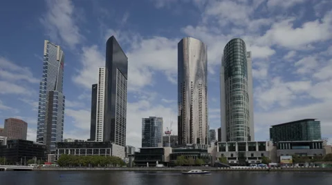 4K Time Lapse Close Up Melbourne Yarra River Skyscrapers