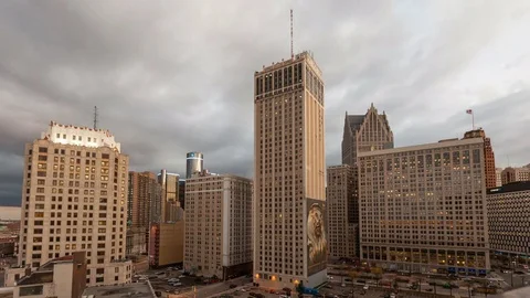 4K Timelapse Twilight Detroit Skyline (Editorial)