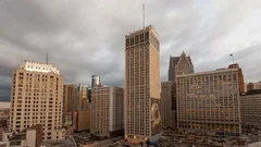 4K Timelapse Twilight Detroit Skyline (Editorial)