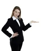 Business Woman Presenting Something On The Right Side Of The Image. Isolated 