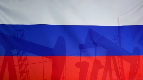 Russia Flag Slow Motion Oil Production Concept