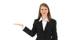 Woman Presents Something On Her Hand (Copyspace)