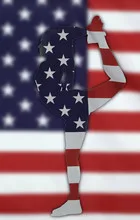 Concept Cheerleader pose with USA Flag