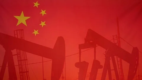 China Flag Slow Motion Oil Production Concept
