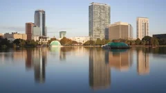 4K Time Lapse Medium Close Up Orlando Skyline From Lake Eola