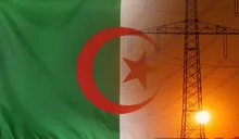 Energy Concept Algeria Flag with sunset power pole