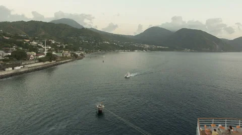 Time Lapse Cruiseship Leaving Harbor Dominica Roseau